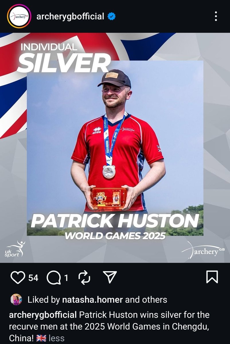 Patrick Huston OLY from Belfast today won a Silver Medal at the World Games 2025. Chengdu in China. 38 degree heat! Insta post at archeryGBofficial. Two proud parents here in NI.