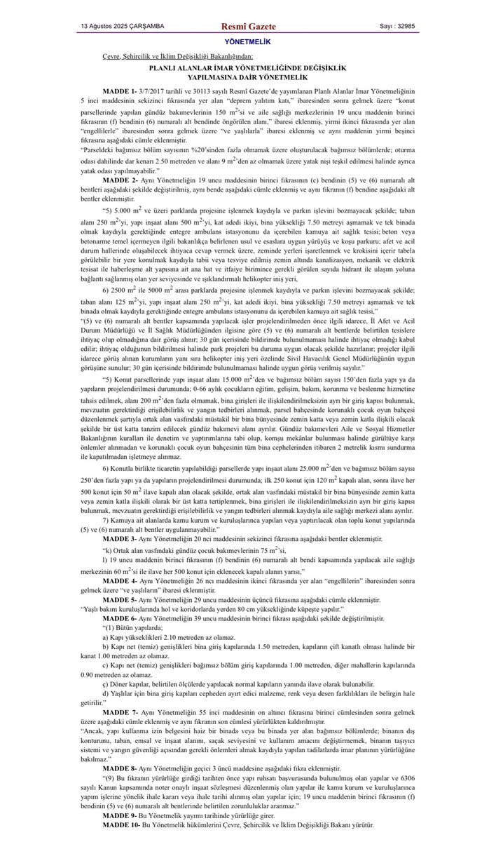 #AileYılı'nda geleceğimiz için güçlü adımlar atmaya devam ediyoruz!

Planlı İmar Yönetmeliğinde yapılan değişiklikle, 150'den fazla konut bulunan projelerde, 0-66 aylık çocuklarımızın eğitim, gelişim, bakım, korunma ve beslenme ihtiyaçlarını karşılayacak gündüz bakımevlerinin