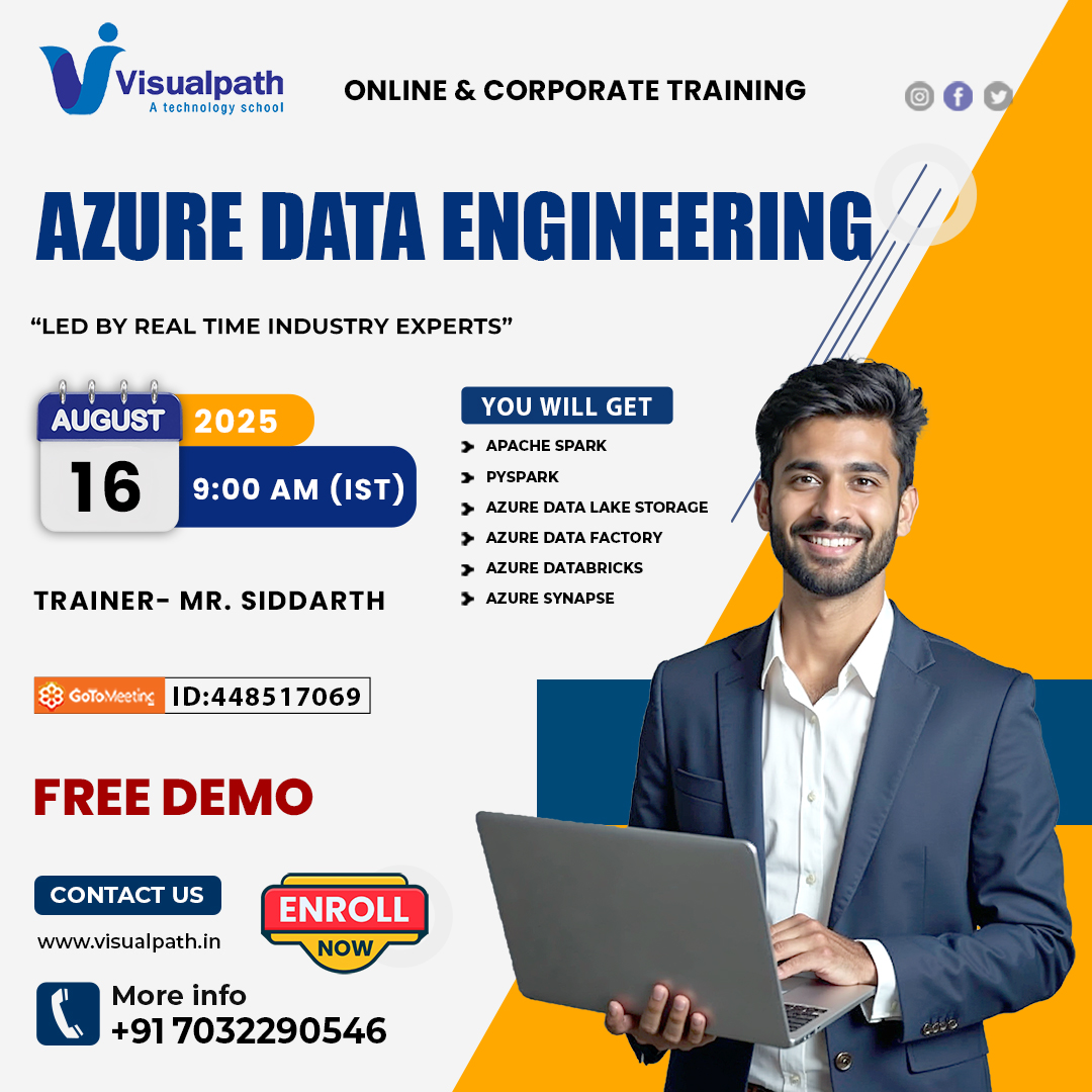 VisualpathPro's tweet image. 🚀 Free Online Training Demo – Azure Data Engineering 
🔗 Join Here: meet.goto.com/448517069 
📅 Date: 16th August 2025 🕘 Time: 9:00 AM IST
📞 Call/WhatsApp: wa.me/c/917032290546 
🌐 Visit: visualpath.in/online-azure-d…
#AzureDatabricksTraining #OnlineBatch #VisualPath