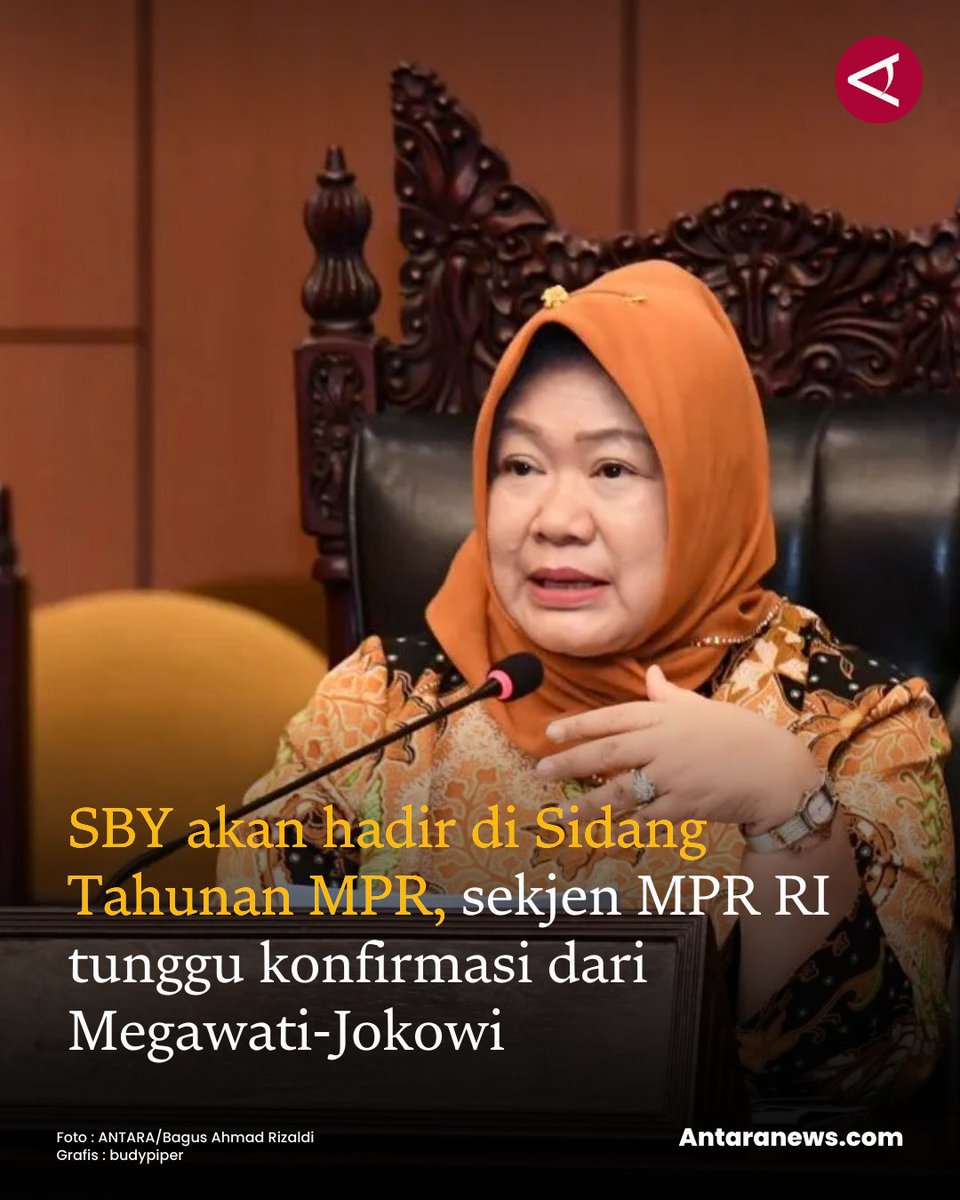 antaranews's tweet photo. Rizaldi"Undangan resmi sudah diantarkan kepada Presiden dan Wakil Presiden terdahulu dan konfirmasi kehadiran masih berlanjut," kata Siti.
#sekjenmprri #sidangmpr #sidangtahunan
https://t.co/jo7j6wPMnh https://t.co/N6E9prLcXp