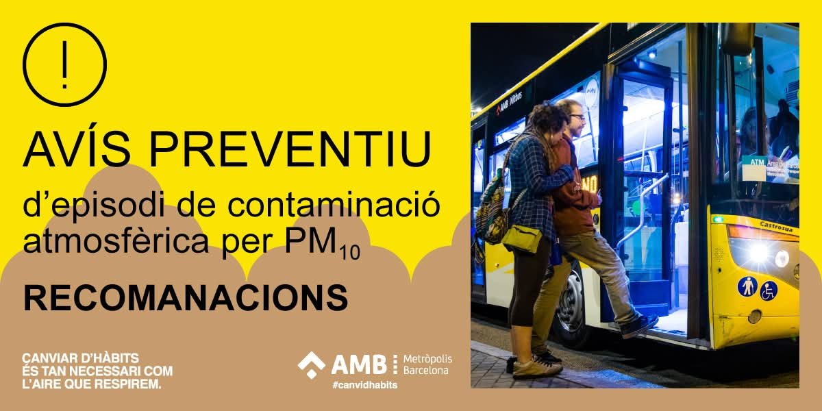 AjuntamentGava's tweet photo. ⚠️ Avís per nivells moderats de contaminació per PM10 a l'Àrea de Barcelona i Vallès-Baix Llobregat.  

Més ℹ️https://t.co/1Rf3isgvnp 

#AirenetCAT #XarxAire #QualitatAire #EpisodiContaminació https://t.co/VlSqi5m3z5