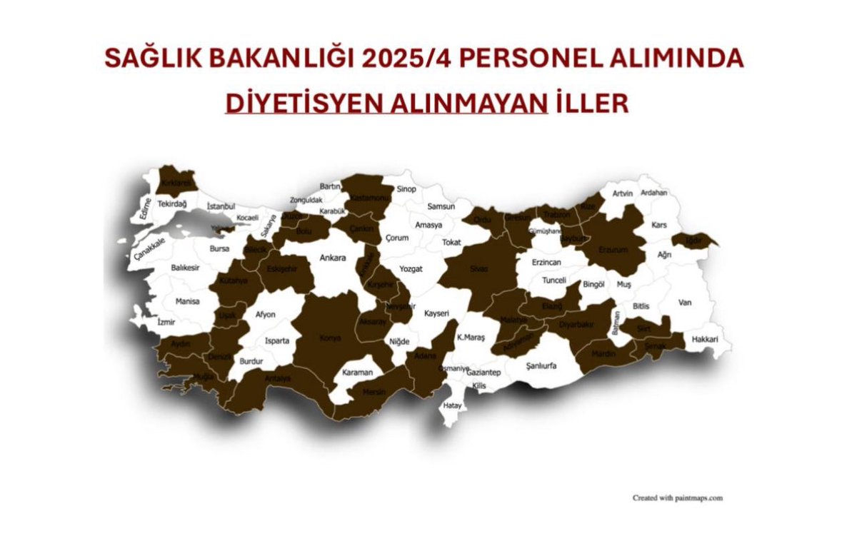 SAĞLIK BAKANLIĞI 2025/4 KILAVUZU
🚨 36 İL SIFIR DİYETİSYEN ALIMI❗️
Diyetisyenler; kronik hastalıklar ve genel halk sağlığı için vazgeçilmezdir❗️
Bu duruma sessiz kalmayalım❗️

📢 81 ile diyetisyen istihdamı artırılmalıdır!
<a href="/saglikbakanligi/">T.C. Sağlık Bakanlığı</a> <a href="/drmemisoglu/">Prof. Dr. Kemal Memişoğlu</a> 

#36İl0Diyetisyen