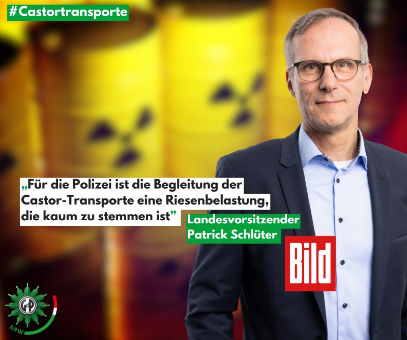 Unser Landesvorsitzender Patrick Schlüter warnt: Die geplanten #Castortransporte nach Ahaus werden zur Riesenbelastung für die Polizei in NRW. Ohne zusätzliche Kräfte sind Sicherheit und Einsatzfähigkeit gefährdet. #Polizei #GdP bild.de/politik/inland…