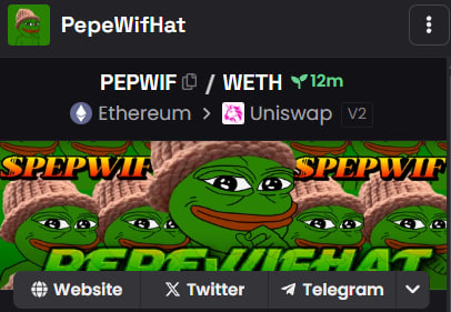 pepwifhateth's tweet photo. DexScreener Socials Updated! $pepwifhat 

https://t.co/1U0wfboxWT

#PEPE #PEPEWIFHAT https://t.co/on0V210u10
