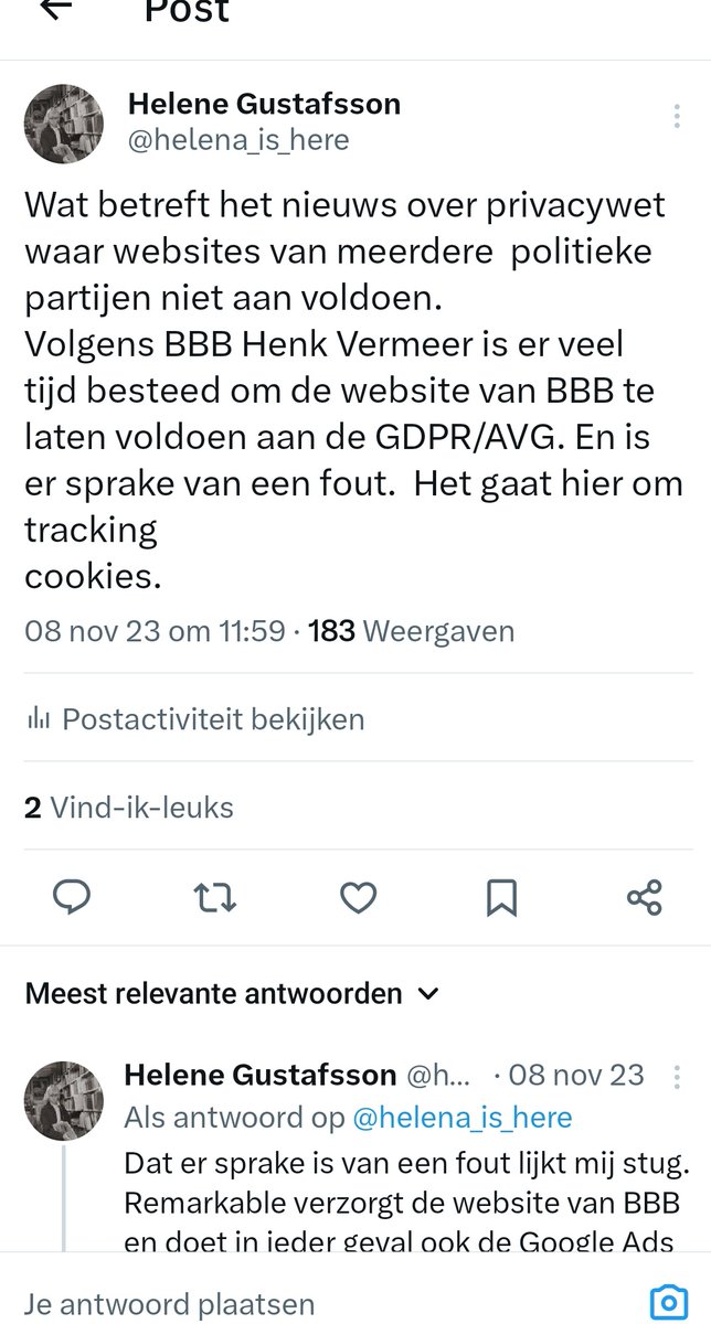 helena_is_here's tweet image. Het is weer verkiezingstijd!
De website van #BBB voldoet niet aan de AVG. #onlinetracking
Vorige keer was er sprake van een &apos;fout&apos;  beweerde Henk Vermeer.
Wat niet klopt, dat heb ik onderbouwd.