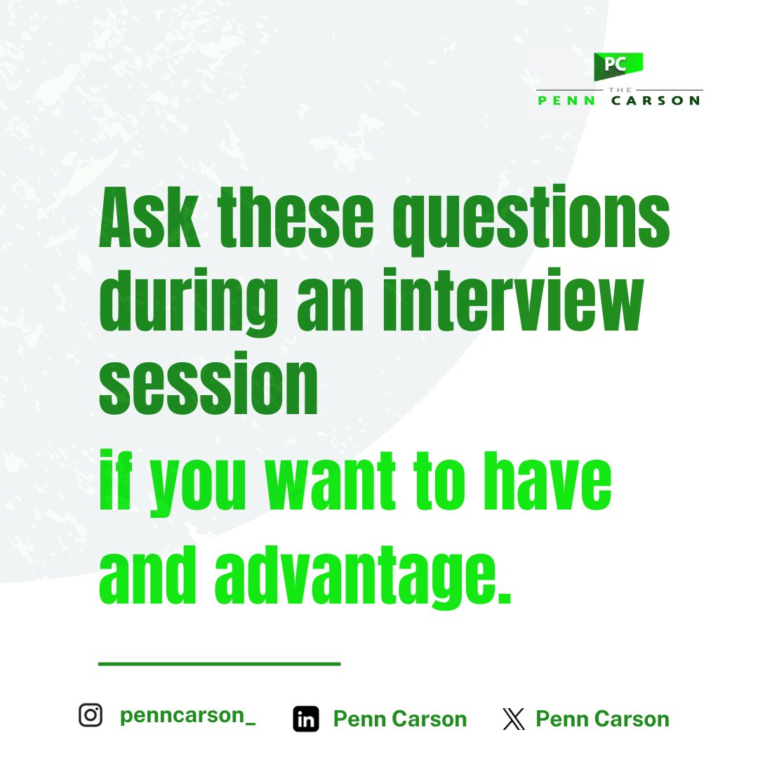 pcwritinghub's tweet photo. Here are smart things you can say:

1️⃣ “What does success look like in this role in the first 90 days?”
2️⃣ “How would you describe the company culture?”
3️⃣ “What growth opportunities are available for this position?”

This shows you think like a smart person.

#penncarson https://t.co/Vck5tb6gg1
