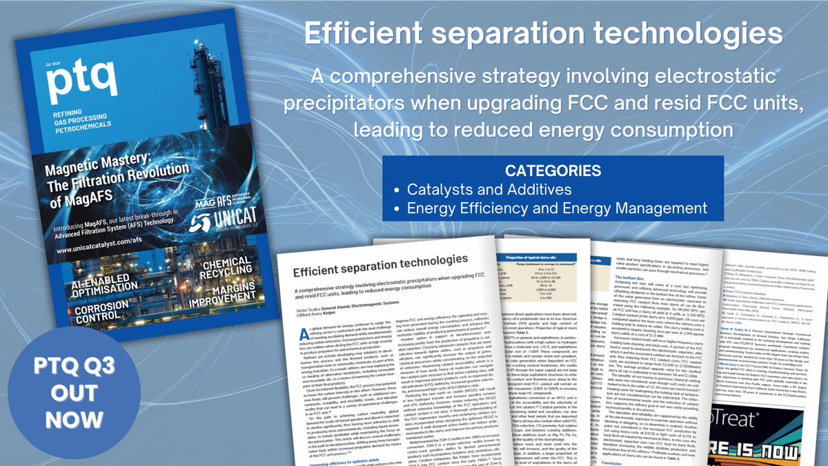 Digital Refining (@digitalrefining) on Twitter photo 🏭OUT NOW! DON’T MISS PTQ Q3: Efficient separation technologies. A comprehensive strategy involving electrostatic precipitators when upgrading #FCC & resid FCC units, leading to reduced #energy consumption, <a href="/GeneralAtomics/">General Atomics</a> & Ketjen Corporation - digitalrefining.com/article/100329…
#refinery 🏭OUT NOW! DON’T MISS PTQ Q3: Efficient separation technologies. A comprehensive strategy involving electrostatic precipitators when upgrading #FCC & resid FCC units, leading to reduced #energy consumption, <a href="/GeneralAtomics/">General Atomics</a> & Ketjen Corporation - digitalrefining.com/article/100329…
#refinery