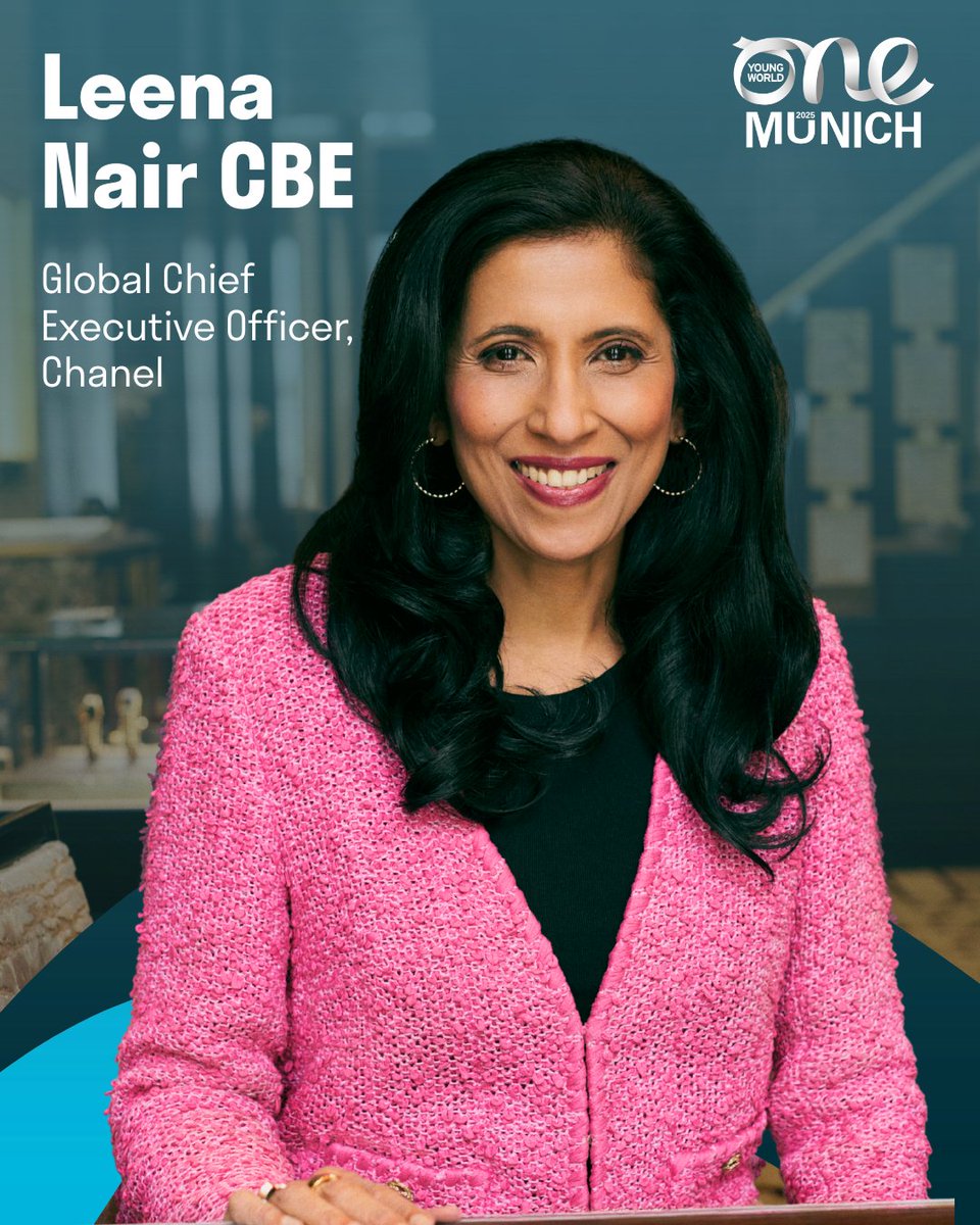 We are delighted to announce that Leena Nair CBE, the Global CEO of Chanel, will be speaking at the One Young World Summit Munich, 2025. ✨

Leena started her position at Chanel in 2022 with a focus on ensuring that the company has a positive impact on the world and remains a