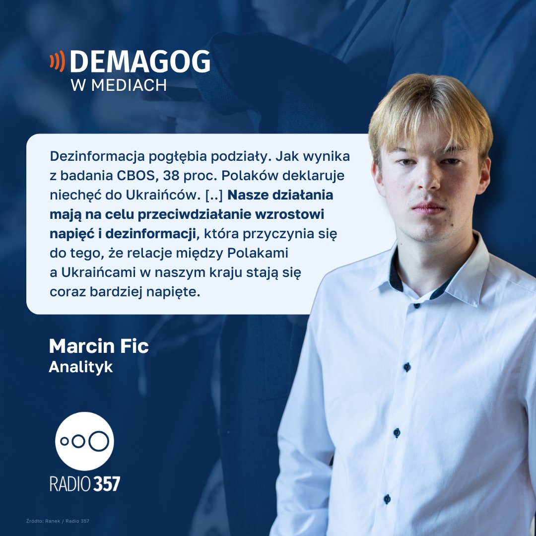📈 Nasilające się nastroje antyukraińskie wśród Polaków to wynik m.in. narracji dezinformacyjnych wymierzonych w obywateli Ukrainy. Liczba wpisów o takim charakterze wzrasta. 

🗣️ Marcin Fic, analityk w dziale fact-checkingu politycznego, w rozmowie na antenie