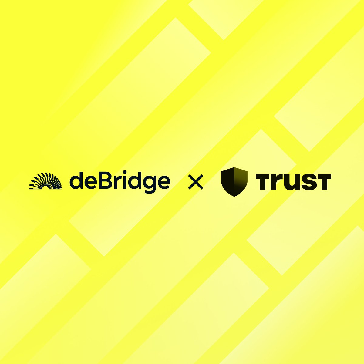 deBridge 与 Trust Wallet 合作的黄色背景徽标