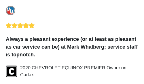 We just received a great review on Carfax. Thank you 2020 CHEVROLET EQUINOX PREMIER Owner!