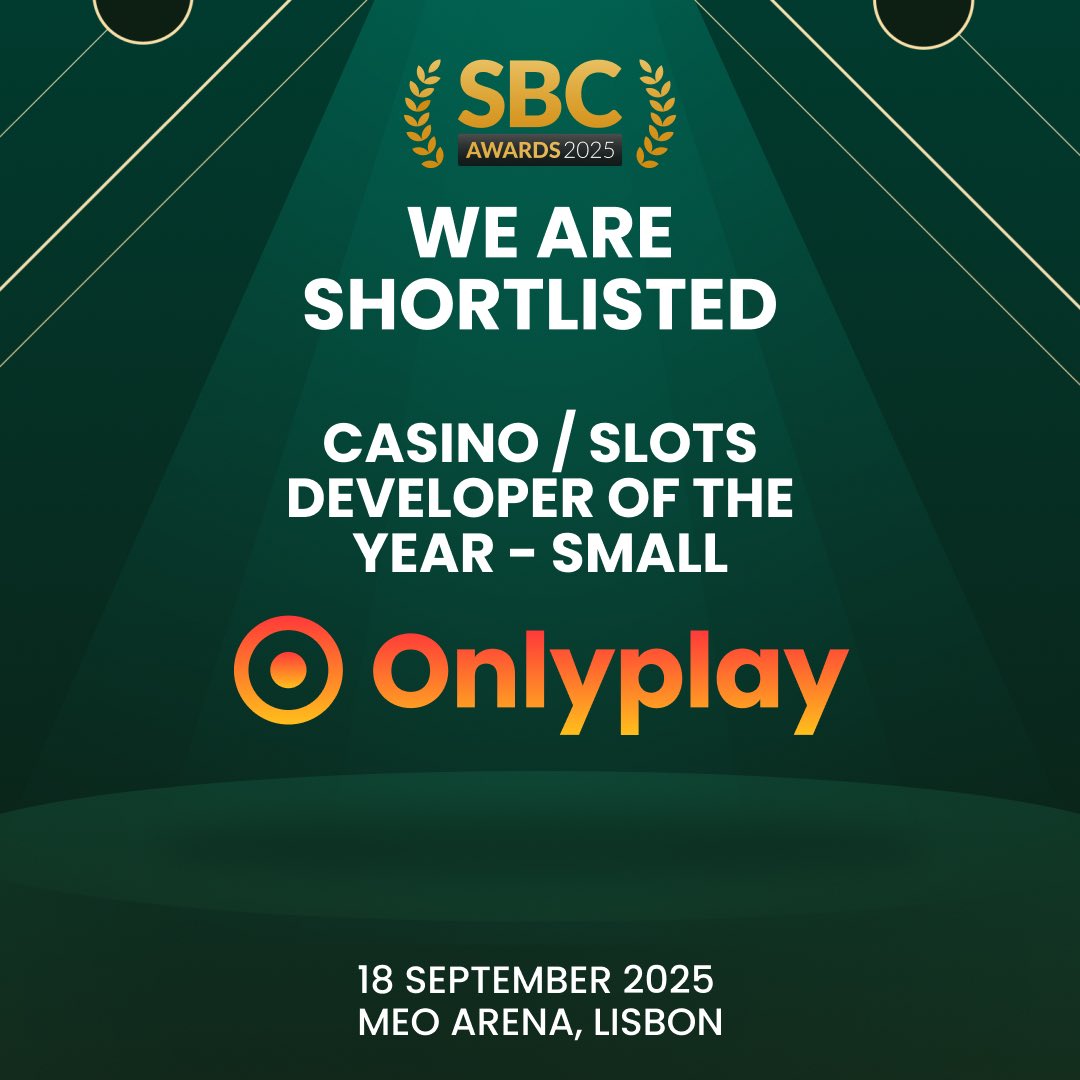 Onlyplay has been shortlisted for Casino / Slots Developer of the Year – Small at the SBC Awards 2025.

The winners will be revealed on the final day of SBC Summit 2025 – 18th September – at the iconic MEO Arena in Lisbon🔥

Thank you to the jury and to all our partners !