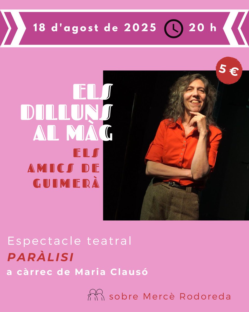📖 “Paràlisi. Un conte autobiogràfic de Mercè Rodoreda”
🎙️ Amb Maria Clausó
📅 Dilluns 18 d’agost
🕗 20 h
📍 Museu Àngel Guimerà
🎟️ Preu: 5 €
🔗 Entrades a: museusdelvendrell.koobin.com

Més informació al fil 🧵👇

#EstimemLaCultura #ElsDillunsAlMÀG #MercèRodoreda #ÀngelGuimerà