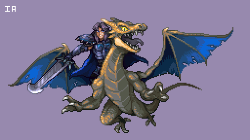 Anubis_Jr's tweet photo. Of course, in a new world, he isn't alone. He also has his mighty wyvern to aid him in battle. Drago's boss battle will bring a lot of heat, so be prepared! 
#Pixelart #InfiniteAlliance #IndieGameDev https://t.co/N3CHWRK2hn
