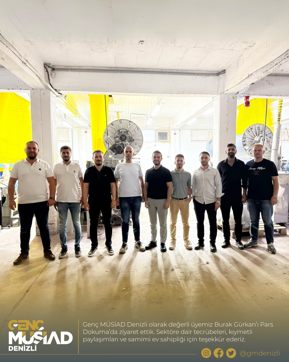 Genç MÜSİAD Denizli olarak değerli üyemiz Burak Gürkan’ı Pars Dokuma’da ziyaret ettik. Sektöre dair tecrübeleri, kıymetli paylaşımları ve samimi ev sahipliği için teşekkür ederiz.

#gencmusiaddenizli 
@magsumusta 
<a href="/gencmusiad/">Genç MÜSİAD</a> 
@engin.boyaci 
<a href="/h/">َ</a>.sari20