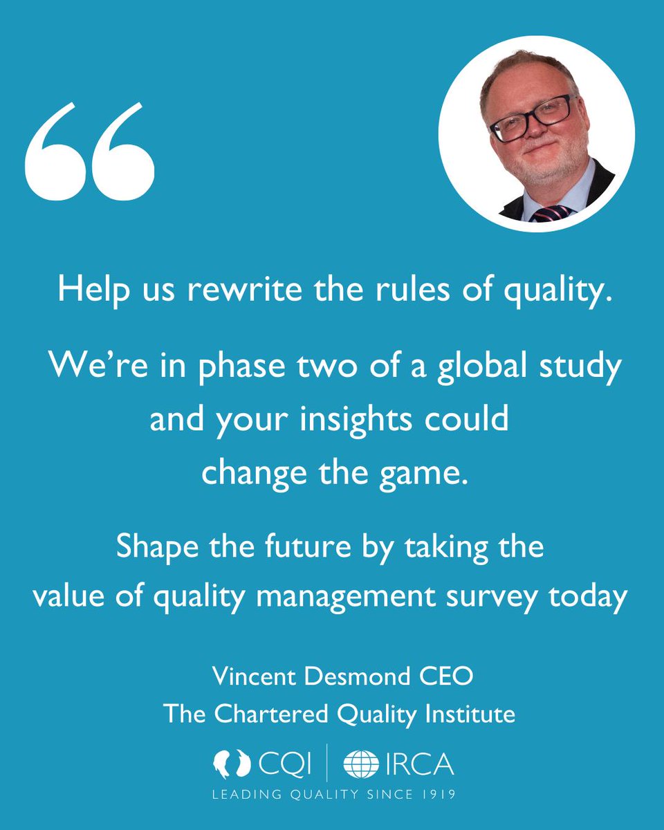 🚀 The Chartered Quality Institute needs your voice in their survey, which supports their groundbreaking global study <a href="/CranfieldUni/">Cranfield University</a>.

The phase one data:
- Companies with quality-driven cultures outperform in resilience, customer loyalty and innovation

ow.ly/4VYi30sOOcM