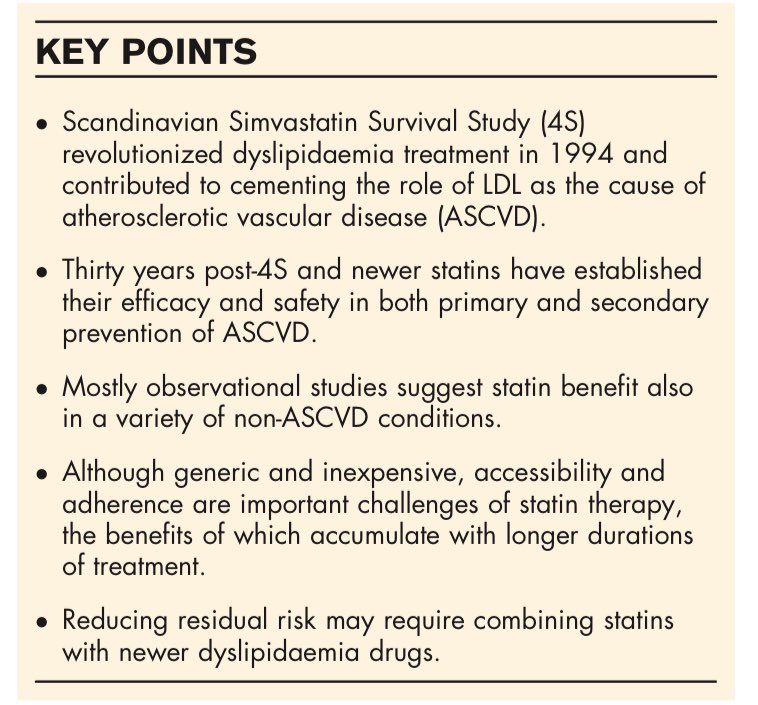 👉In the wake of the Scandinavian Simvastatin Survival Study trial (4S)

☝️Must read! 

👉Thirty years after the 4S trial, the verdict is indisputable: LDL-C causes ASCVD, and lowering it early and for life saves lives. 

👉Statins are safe, cheap, and the cornerstone of