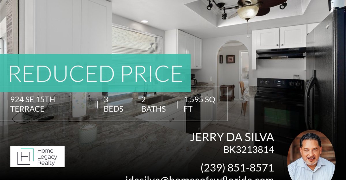 homesofswfl's tweet photo. 🔔📍 Reduced Price 📍🔔 This recently reduced home at 924 Se 15th Terrace in Cape Coral won't last long, so, don't wait to set up a showing! Reach out here or at (239) 851-8571 for more information! 🙂

#pricereduced #yourhomeyourle... https://t.co/P0VvbH4c5V https://t.co/IkvNVYTdY2