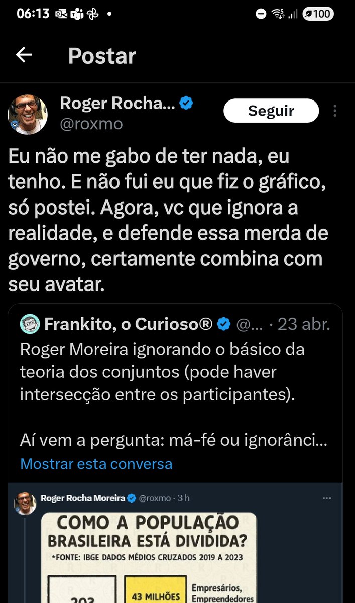 Padrão do tio do Zap:

1. Espalha desinformação sem checar se os dados eram reais

2. Ao ser defrontado com o erro, diz que só repostou

3. Faz questão de ofender o mensageiro

Percebam que em momento algum a preocupação é com a verdade. A causa dele é outra.