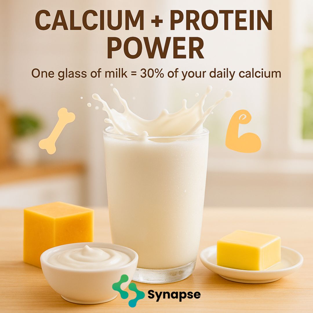SynapseFZE's tweet image. 💪 Calcium + Protein Power in Every Glass! 🧀🥛

Did you know that just one glass of milk provides 30% of your daily calcium needs? It's the perfect way to support strong bones and muscles, all while fueling your body with essential nutrients. 🦴💪
#CalciumPower #StrongBones
