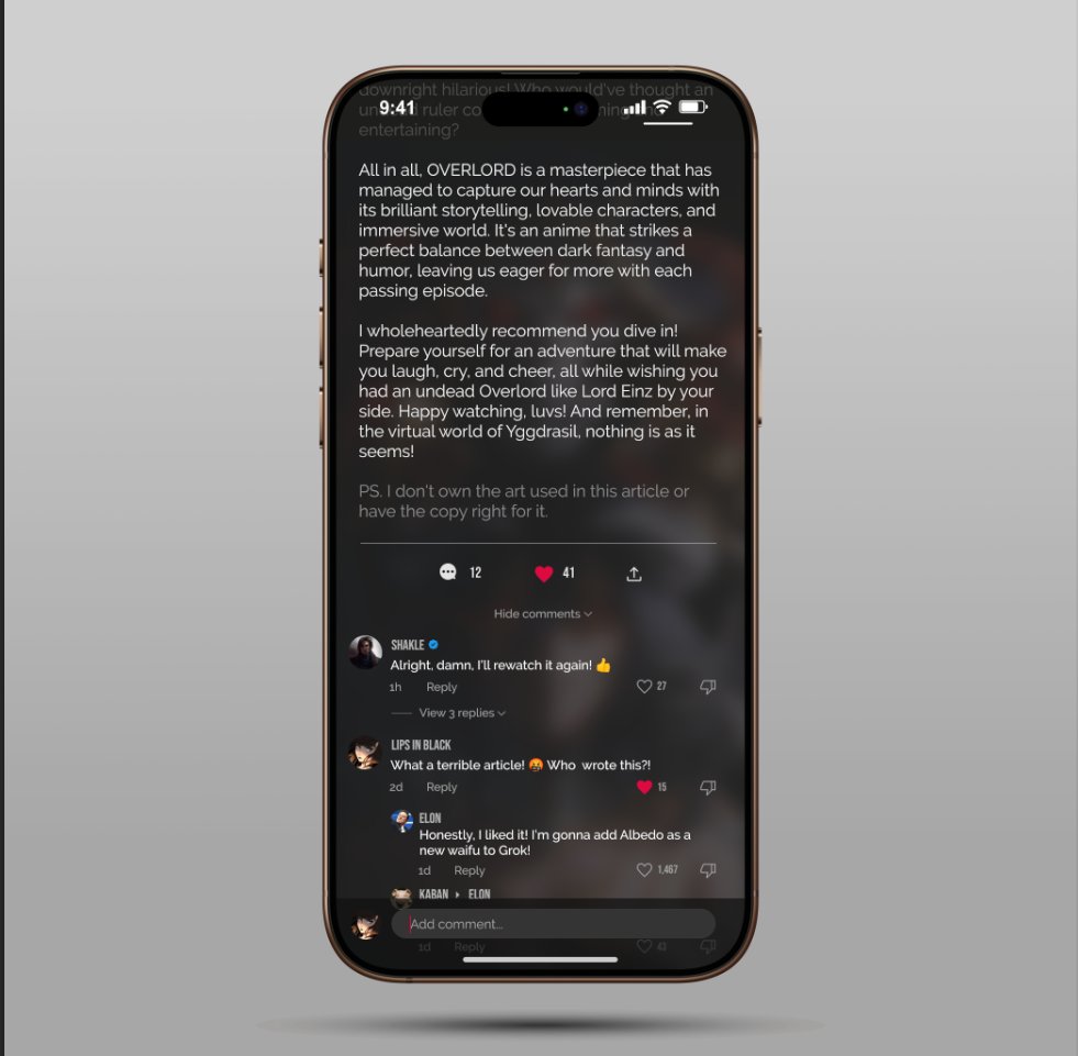 GM 🖤 

Quick update: 

Still grinding on the new apps &amp; site.

Check out the latest design for our poster-style anime articles! (Crypto news will have a more formal design).

🗨️Comments,❤️ likes, and 🔔notifications are on the way. I've also upgraded the fonts for readability