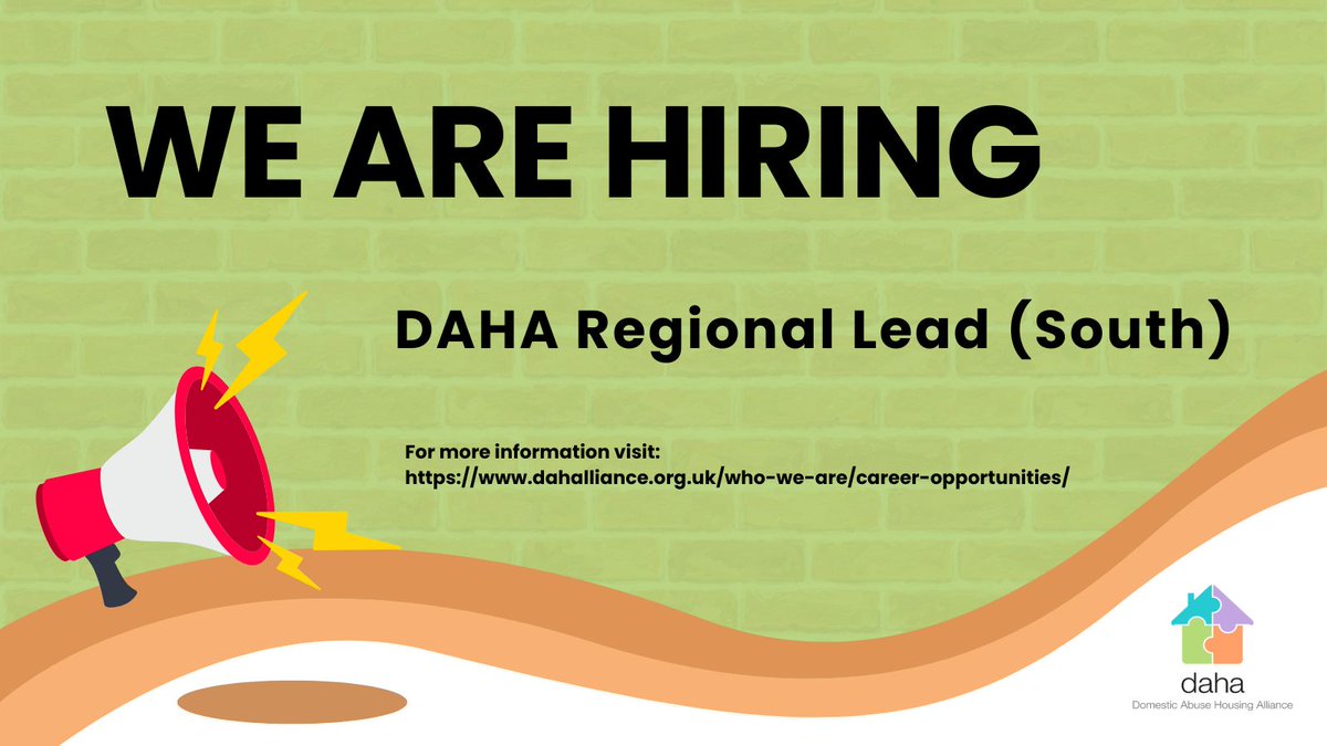 We’re hiring: DAHA Regional Lead (South) 🏠
Help transform housing’s response to domestic abuse.
Remote • £29,556 • Apply by 22 Aug
standingtogether.livevacancies.co.uk/#/job/details/…

#Hiring #NewJob #WeAreHiring