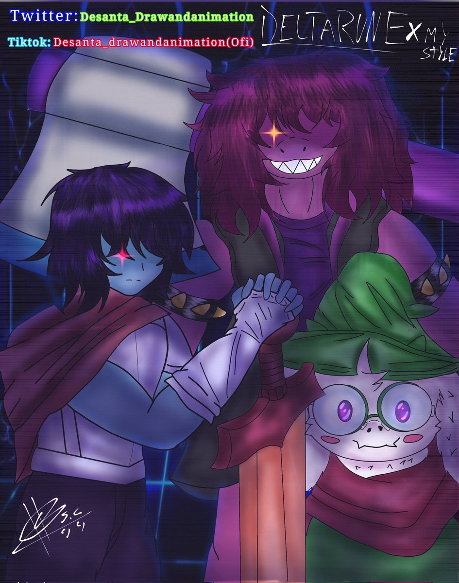 Seen_AR99's tweet photo. Acá otro fan art, está vez quise hacer uno a deltarune, lo termine hace poco y realmente me gustó el juego, escuela espiritual de undertale #DELTARUNE #krisdreemurr #susiedeltarune #raisel #DigitalArtist #mydraw https://t.co/RIeYoge6TD