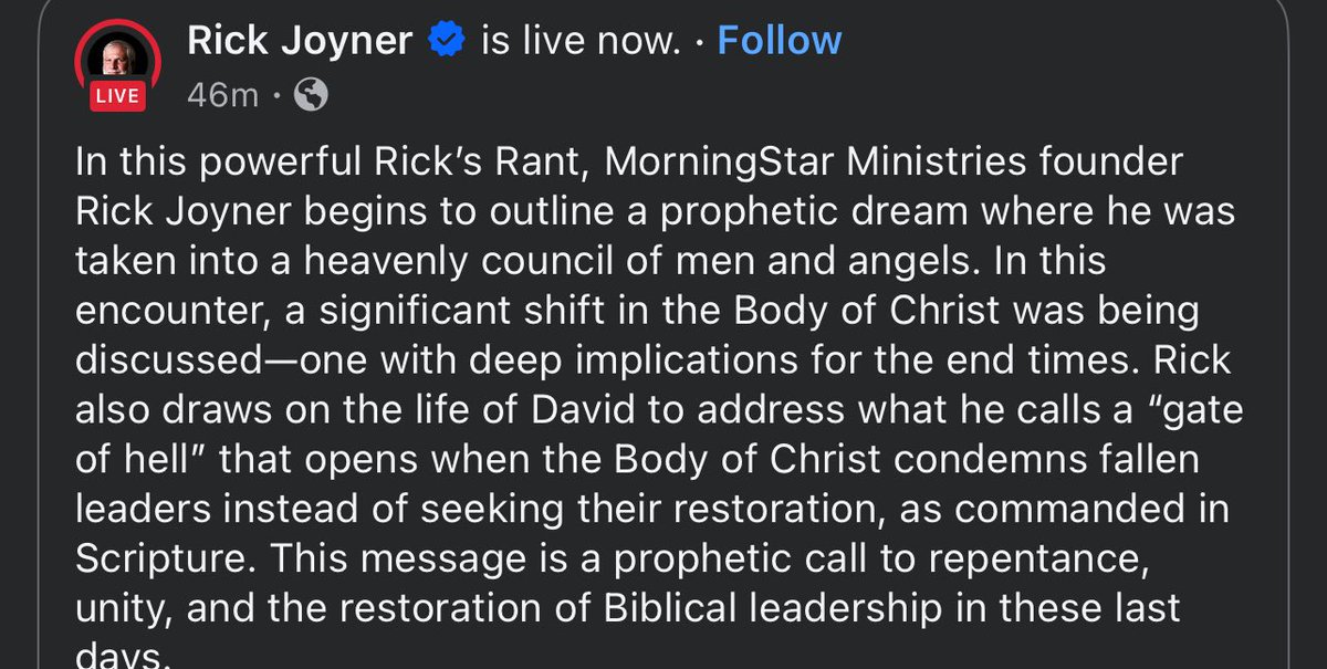 I plan to make a video about this today. But one of the reasons I am quite sure that this is a false prophetic word is that while Rick says he was in a "heavenly council," Rick is the sole authority on earth to tell us what God is saying. 

Such a word that is deeply