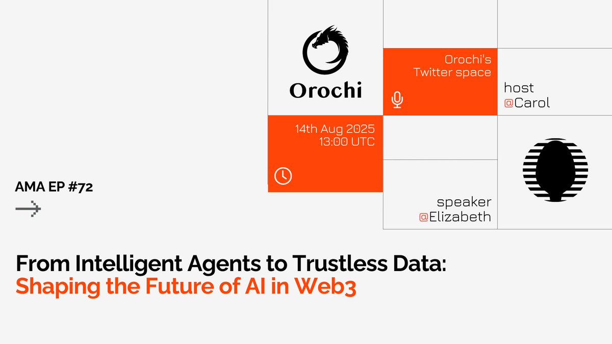 ▶️ From Intelligent Agents to Trustless Data: Shaping the Future of AI in Web3
📌 Host: Orochi x <a href="/SpoonOS_ai/">SpoonOS 👅🥄</a> 

Join us for a deep dive into how trustless data unlocks new possibilities for AI Agent and Web3 in the future.

🎙 Elizabeth, Marketing Manager <a href="/SpoonOS_ai/">SpoonOS 👅🥄</a> 

Tune in at