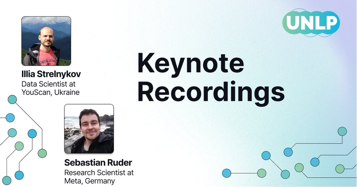 Missed keynotes at UNLP 2025? Check out the recordings! 🤓

✨ Illia Strelnykov: Leveraging User Feedback to Improve Your Models (bit.ly/4fx7tSt) 

✨ Sebastian Ruder: Multilinguality in Llama 4 and Beyond (bit.ly/4mjgvFm) 

#UNLPWorkshop #acl2025