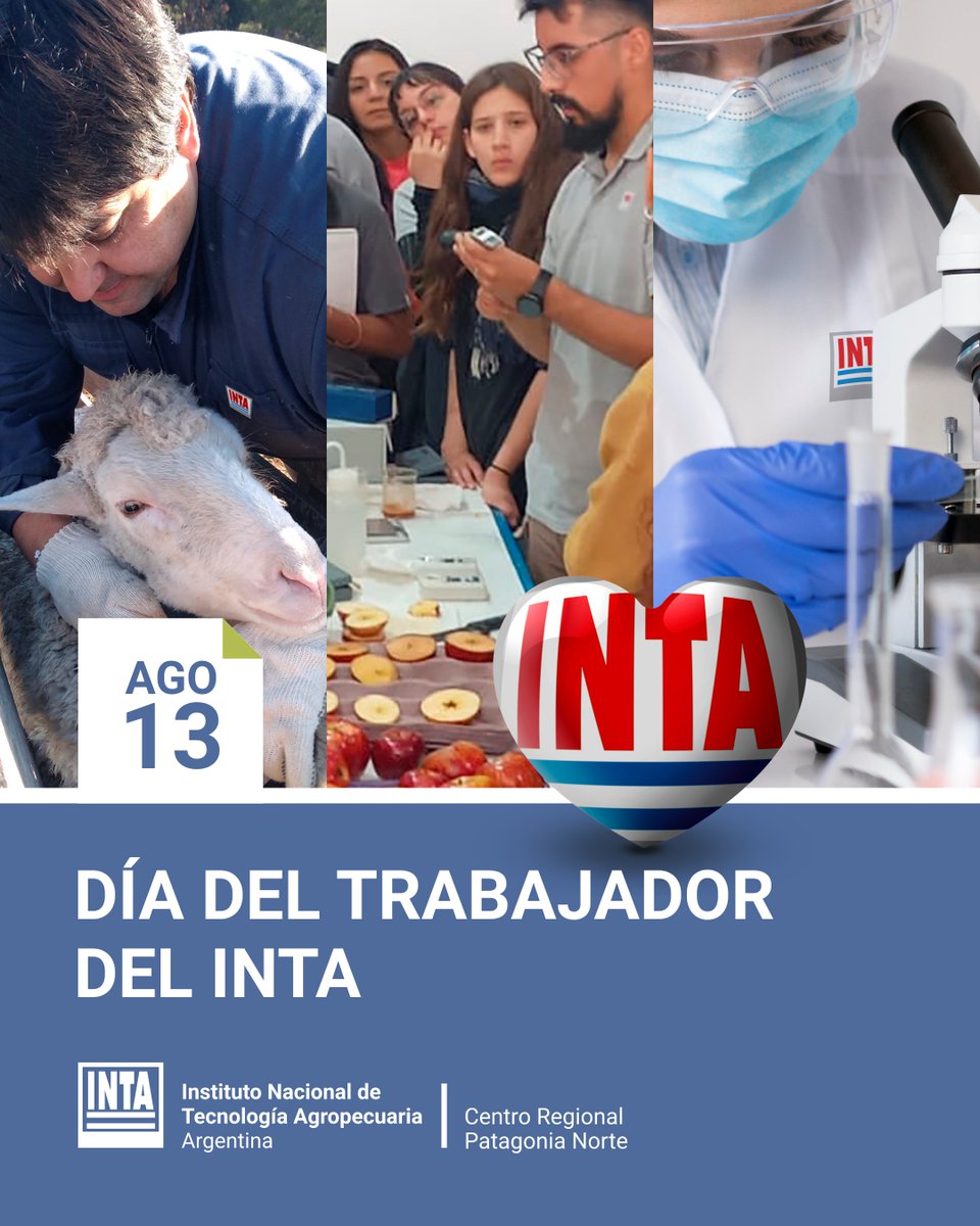 AltoValleInta's tweet image. 13 de agosto - Día del trabajador del INTA
Reconocemos su invaluable labor en la investigación y desarrollo tecnológico para el sector agropecuario argentino. Su compromiso con la innovación y el crecimiento del campo es fundamental para el país.

#INTA #Investigación
