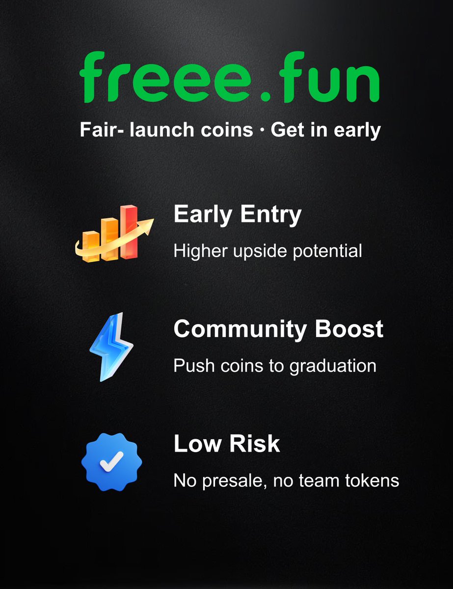 💥 Get in early. Ride the pump.
⚡ Push coins to graduation.
🛡 No presale. No team tokens. Just pure play.

🚀 freee.fun — Fair-launch coins on Base.