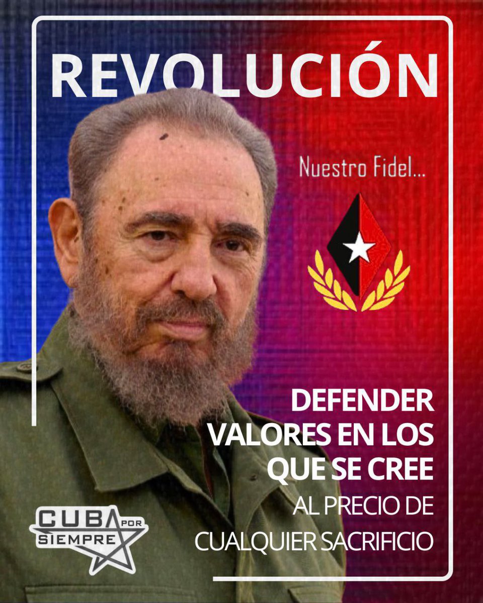 👉🏻 Clandestinidad,
👉🏻 Moncada,
👉🏻 Granma,
👉🏻 Sierra Maestra.
Cada una de estas etapas tuvo el mismo fin; devolver la DIGNIDAD a Cuba 🇨🇺. Esa es la obra de la Revolución, justa, digna, gigante.
#100AñosConFidel