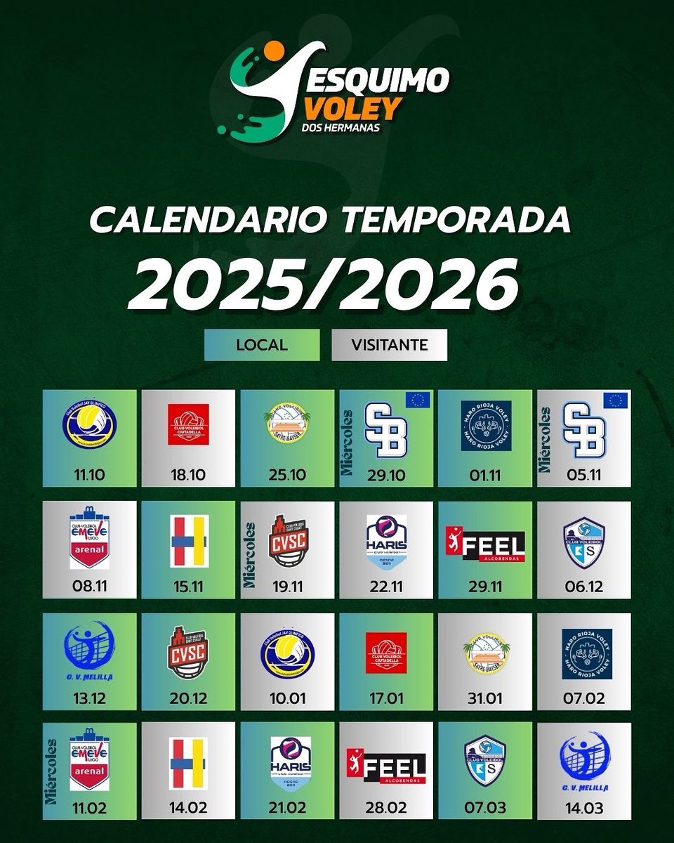 Club Voleibol Esquimo🏐💚 (@cavesquimo) on Twitter photo 🗓️ ¡YA TENEMOS CALENDARIO! Comenzaremos la temporada el 11 de octubre frente a <a href="/cvjavolimpico_/">CV JAV Olímpico</a> en nuestro pabellón
💚 En las próximas semanas se concretarán los horarios para toda la temporada
💪🏽 ¡Con GANAS de volver a la competición y reencontrarnos con NUESTRA AFICIÓN! 🗓️ ¡YA TENEMOS CALENDARIO! Comenzaremos la temporada el 11 de octubre frente a <a href="/cvjavolimpico_/">CV JAV Olímpico</a> en nuestro pabellón
💚 En las próximas semanas se concretarán los horarios para toda la temporada
💪🏽 ¡Con GANAS de volver a la competición y reencontrarnos con NUESTRA AFICIÓN!