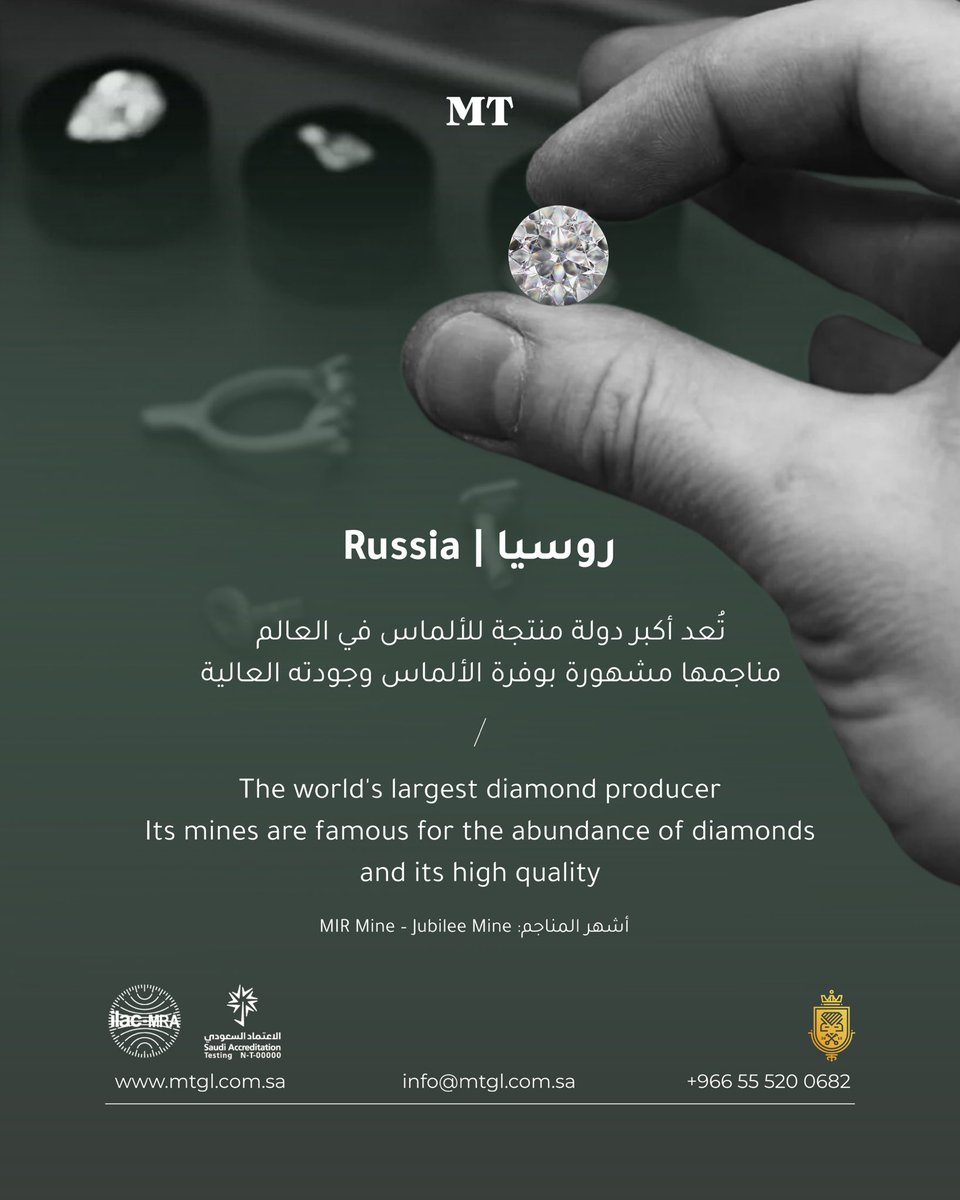 / 

معلومة عن #روسيا
mir mine - jubilee mine أشهر المناجم

#مختبر #السعودية #الرياض