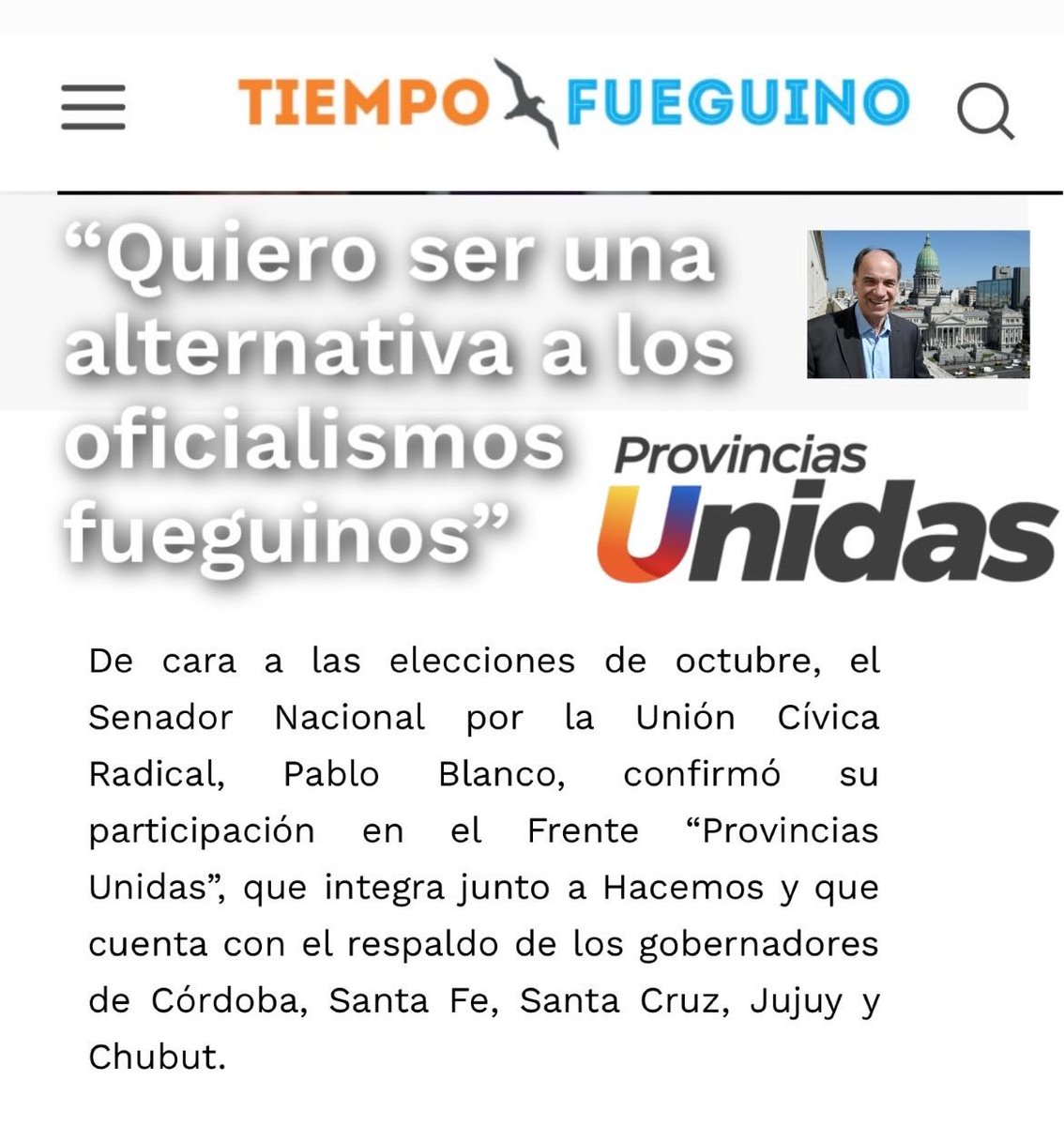 🗣️Quiero ser una alternativa a los oficialismos fueguinos. 

<a href="/ProvUnidasAR/">Provincias Unidas</a> va por el lugar que ni los k ni los libertarios pueden ocupar.

✊Hay un grito federal que necesita voces en el Congreso. 

tiempofueguino.com/quiero-ser-una… <a href="/TiempoFueguino/">Tiempo Fueguino</a>