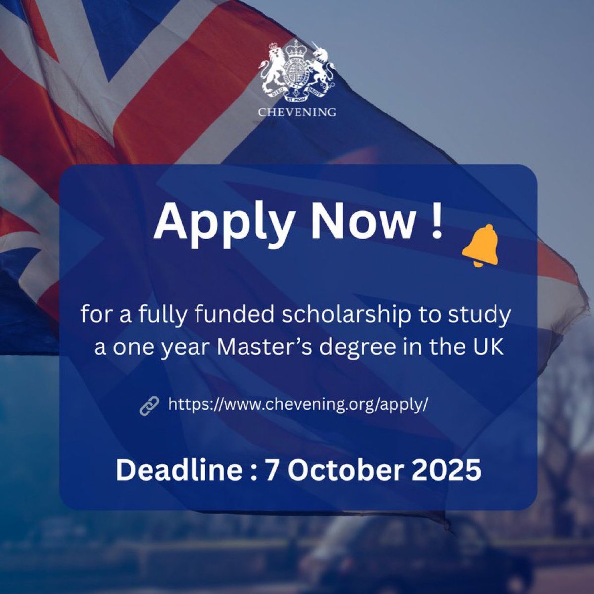 Simo Ben (@simo__ben) on Twitter photo ماستر في🇬🇧بالمجّان‼️
يُتيح برنامج مِنح <a href="/CheveningFCDO/">Chevening Awards🇬🇧</a> لقادة المستقبل فرصة الدراسة وتجربة الحياة في المملكة المتحدة.
التقديم مفتوح الآن
يمكنك التقديم لدراسة الماجستير في إحدى أفضل الجامعات البريطانية بمنحة دراسية ممولة بالكامل.
قدّم طلبك قبل 7 أكتوبر
رابط الطلب تحت المنشور 👇🏻 ماستر في🇬🇧بالمجّان‼️
يُتيح برنامج مِنح <a href="/CheveningFCDO/">Chevening Awards🇬🇧</a> لقادة المستقبل فرصة الدراسة وتجربة الحياة في المملكة المتحدة.
التقديم مفتوح الآن
يمكنك التقديم لدراسة الماجستير في إحدى أفضل الجامعات البريطانية بمنحة دراسية ممولة بالكامل.
قدّم طلبك قبل 7 أكتوبر
رابط الطلب تحت المنشور 👇🏻