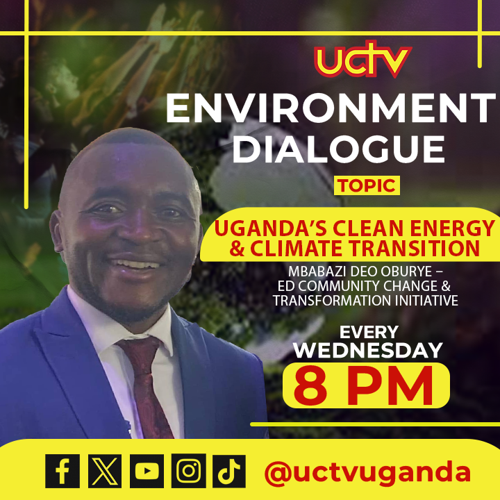 uctvuganda's tweet photo. Join us tonight at 8PM for Environment Dialogue
Topic: Uganda's Clean Energy & Climate Transition
Moderator @SamanthaKkungu
Guests @Mbabazi_deo Oburye – ED COTI
@kigongokr7 – Environmentalist & Sustainable Development Analyst #uctv #EnvironmentDialogue https://t.co/ajwCuZaVJV