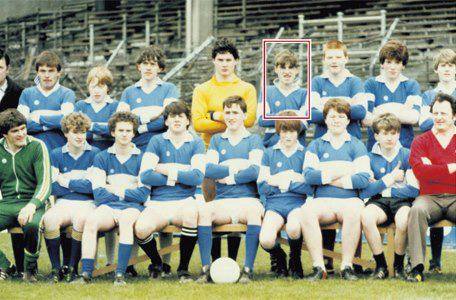 16 year old Noel Gallagher lines out in Croke Park, 1983.  Noel and Liam Gallagher played GAA for Manchester club Oisín's. This game was an exhibition game against Kilmacud Crokes. #Oasis