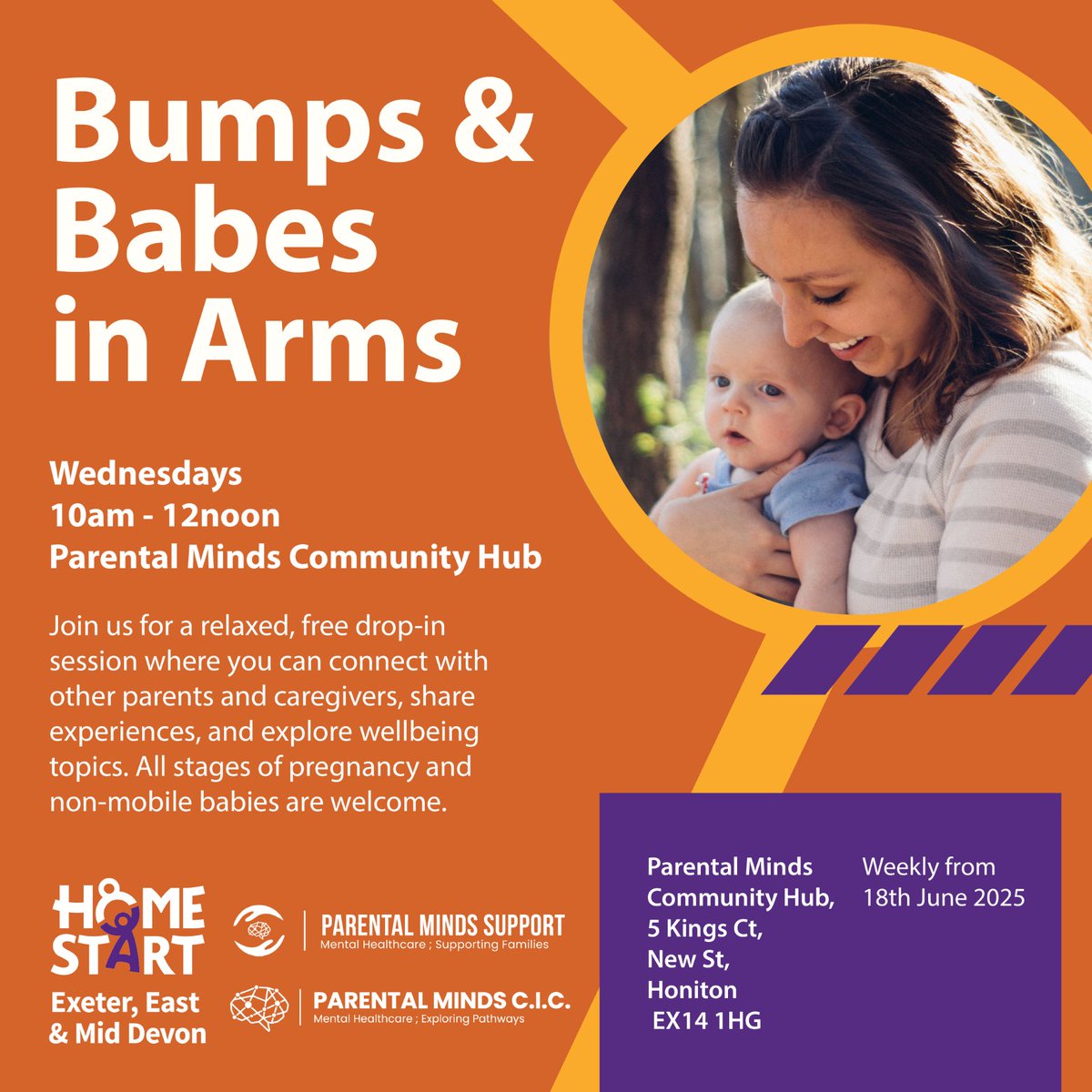 Our Bumps and Babes Group is up and running in HONITON and we now have some space for new parents with non-mobile babies, and mums to be. Details in the flyer below.
#honiton #eastdevon #parentsupport