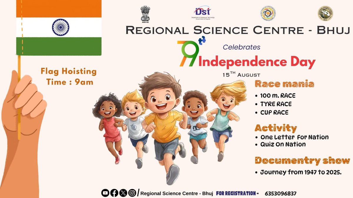 #79thIndependenceDay

<a href="/RscBhuj/">Regional Science Centre Bhuj (RSC Bhuj)</a> proudly hosts the #FlagHoisting program, organizes engaging activities, and screens an inspiring documentary—honoring our nation’s journey with patriotism, unity, and learning, while celebrating the spirit of freedom and progress together.