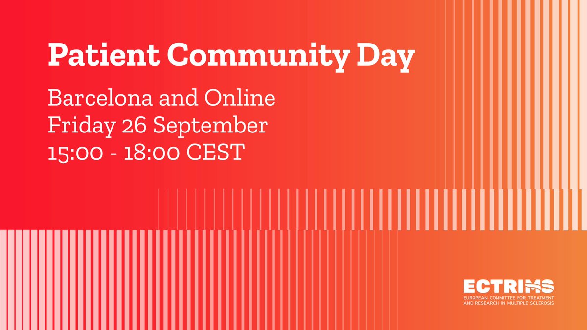 Esclerosis Múltiple (@esclerosiseme) on Twitter photo 🗓️26 de septiembre ⭕✍️¡Reserva la fecha! No te puedes perder el Patient Community Day
👥 Una cita englobada bajo el Congreso #ECTRIMS2025 de <a href="/ECTRIMS/">ECTRIMS</a>
📍 Presencial en #Barcelona <a href="/CCIB_Forum/">CCIB / Centre de Convencions Internacional de BCN</a> y online bajo inscripción
🔬 Será una oportunidad para estar al día sobre los últimos 🗓️26 de septiembre ⭕✍️¡Reserva la fecha! No te puedes perder el Patient Community Day
👥 Una cita englobada bajo el Congreso #ECTRIMS2025 de <a href="/ECTRIMS/">ECTRIMS</a>
📍 Presencial en #Barcelona <a href="/CCIB_Forum/">CCIB / Centre de Convencions Internacional de BCN</a> y online bajo inscripción
🔬 Será una oportunidad para estar al día sobre los últimos