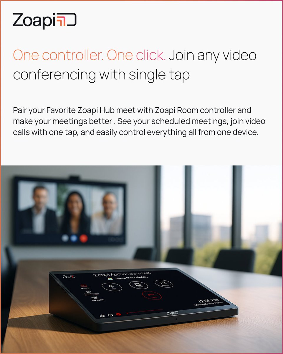 ZoapiInnovation's tweet photo. One controller. One click. Instant meetings.
Control your room & join calls in seconds with Zoapi Room Controller.
Book your free demo today and experience the difference -
https://t.co/5p4E1m7lRf
#meetingrooms #roomcontroller #SmartMeetings #Zoapi https://t.co/aBhXiwaKhf