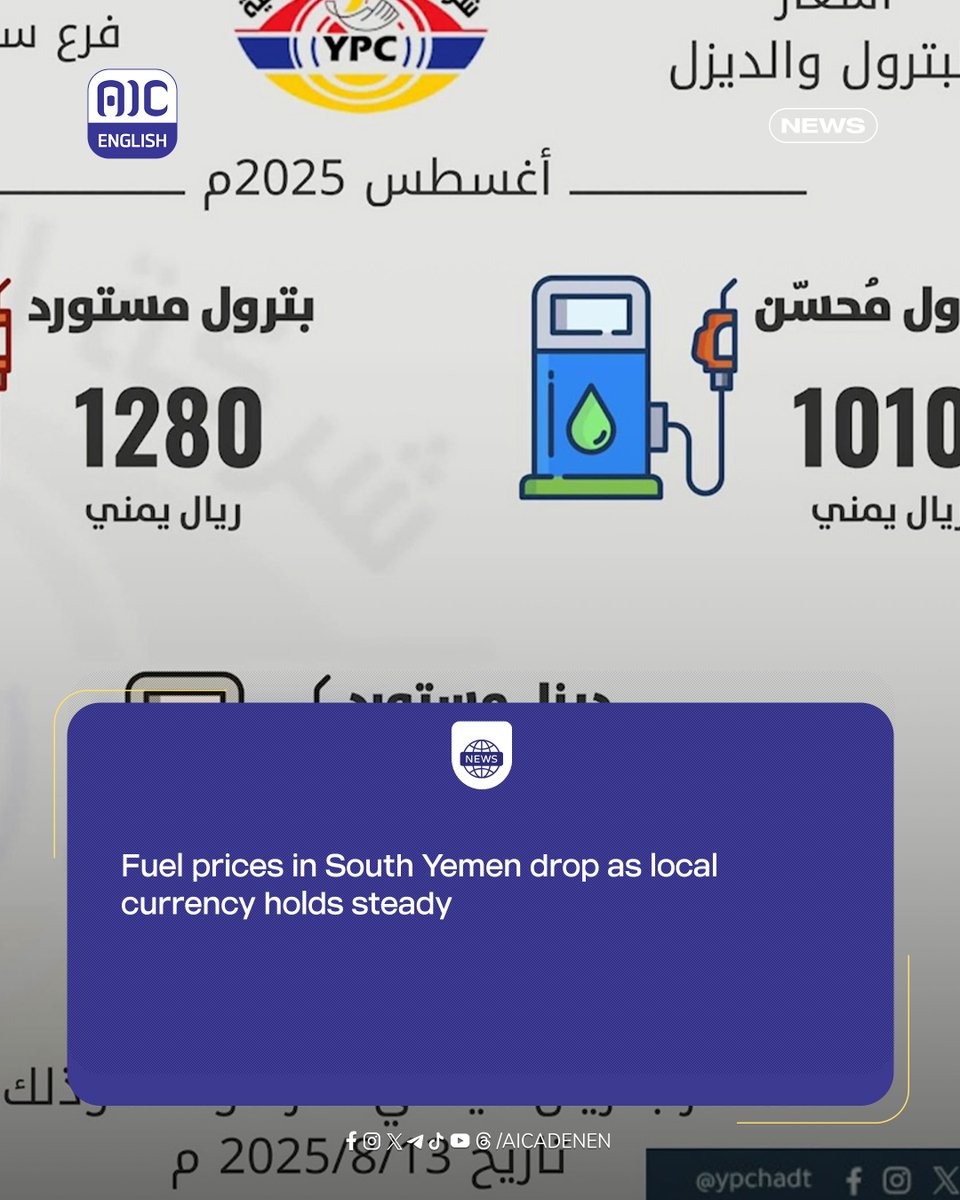 #NEWS 
Fuel prices in South Yemen drop as local currency holds steady — a rare sign of economic relief for residents navigating years of inflation 
#oilreserves #Fuel #Economics