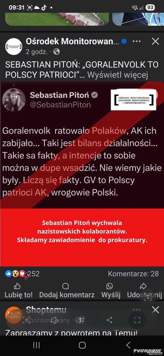 Sebastian Pitoń wychwala kolaborantów spod znaku Goralenvolk i opluwa Armię Krajową. Góralscy kolaboranci to dla Pitonia "polscy patrioci", natomiast żołnierzy Armii Krajowej nazywa wrogami Polski. Za wychwalanie totalitarnego ustroju i komentarze zamieszczone przez Sebastiana