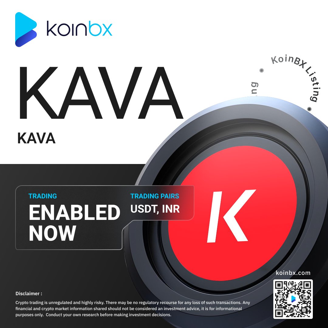 New Listing Alert!

KAVA ( <a href="/KAVA_CHAIN/">Kava</a> ) is live on KoinBX!

Available Pairs: KAVA/INR and KAVA/USDT
Trade Type: Spot Trading

Trade $KAVA on KoinBX now!

KAVA/INR 🔗 tinyurl.com/yxx7yt3n
KAVA/USDT 🔗 tinyurl.com/7mwcej5f

#KoinBX #Crypto  #kavausdt  #Listing