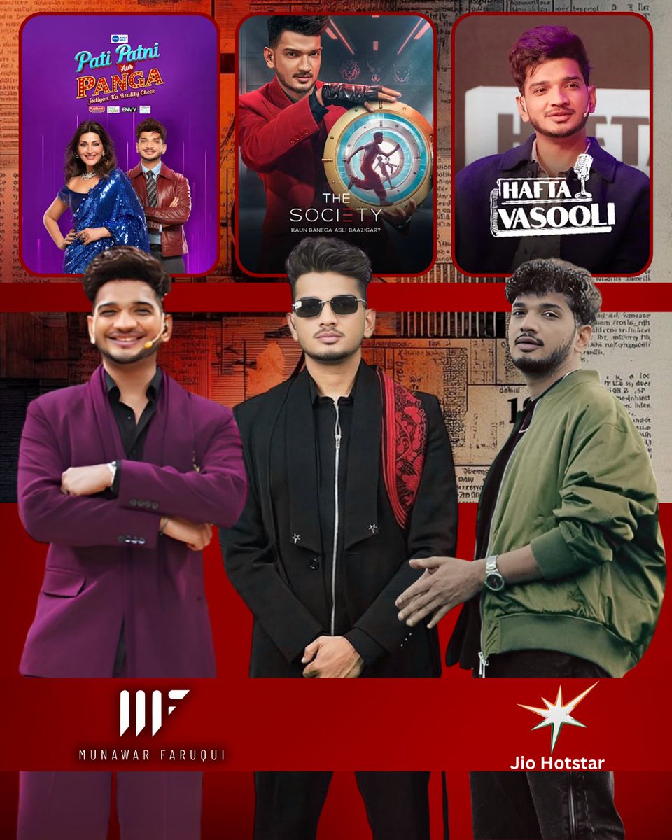 MFIGSquad's tweet photo. Hotstar’s true Hot Star  #MunawarFaruqui 🥵

From comedy to drama, he delivers full on entertainment in every role🎤

Hit shows that still rule people’s hearts:
#HaftaVasooli #TheSociety #PatiPatniAurPanga 🎭

Without @munawar0018 @JioHotstar feels incomplete🎬

@HotstarReality https://t.co/zDvYSvwzCw