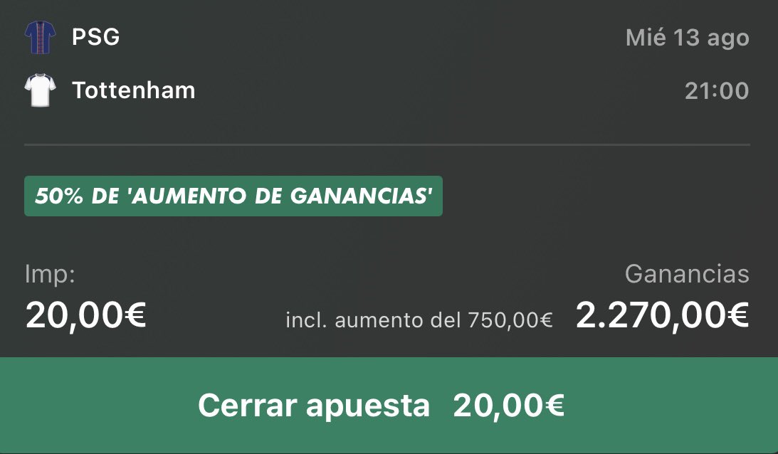Cashy_Bets's tweet image. Tengo esta locura para aprovechar el +50% de Bet en el Psg-Tottenham.

40 ❤️ y os lo subo ahora mismo por aquí.