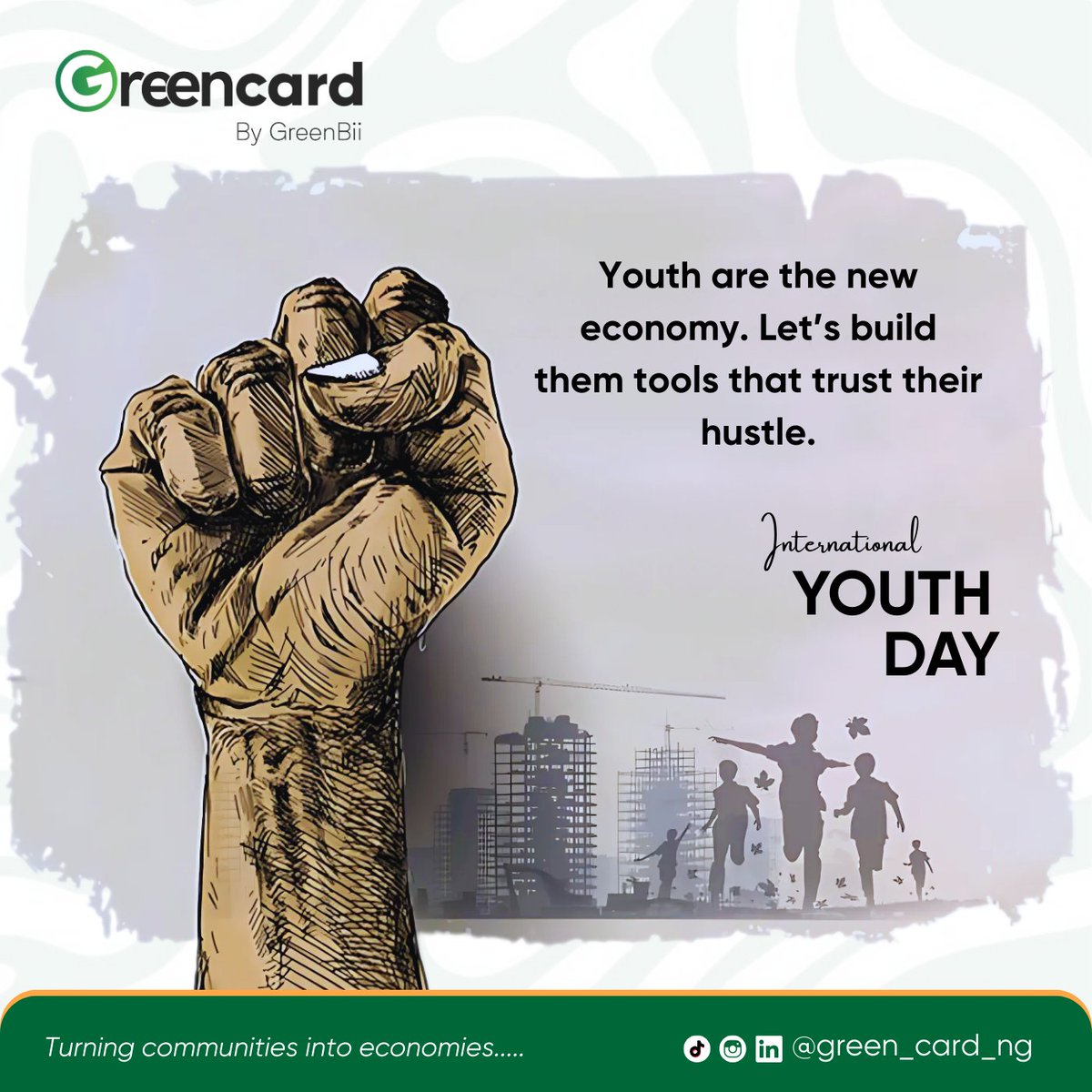 green_card_app's tweet photo. Youth are the new economy. Let’s give them tools that trust their hustle.
#YouthDay2025 #BuildWithYouth #GreencardCares https://t.co/vhNLJjhsTt