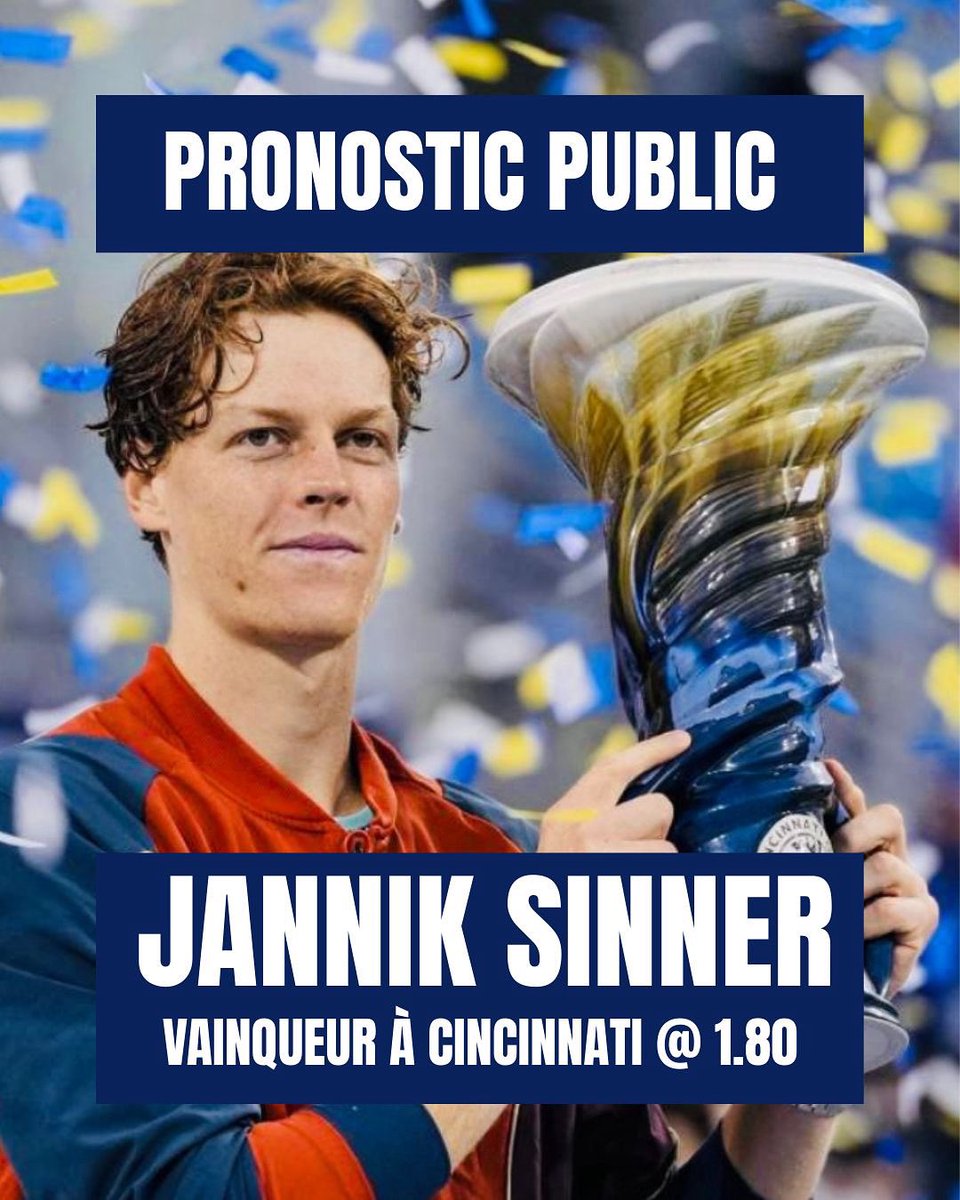 Thiago Pronos 🔞 (@thiagopronos) on Twitter photo Si Jannik Sinner ne remporte pas le Masters 1000 de Cincinnati, j’offre 2x10€ 💸
🔄 RT
❤️ Like
🤝 Follow <a href="/thiagopronos/">Thiago Pronos 🔞</a>
Commente le bookmaker de ton choix 💬 Si Jannik Sinner ne remporte pas le Masters 1000 de Cincinnati, j’offre 2x10€ 💸
🔄 RT
❤️ Like
🤝 Follow <a href="/thiagopronos/">Thiago Pronos 🔞</a>
Commente le bookmaker de ton choix 💬